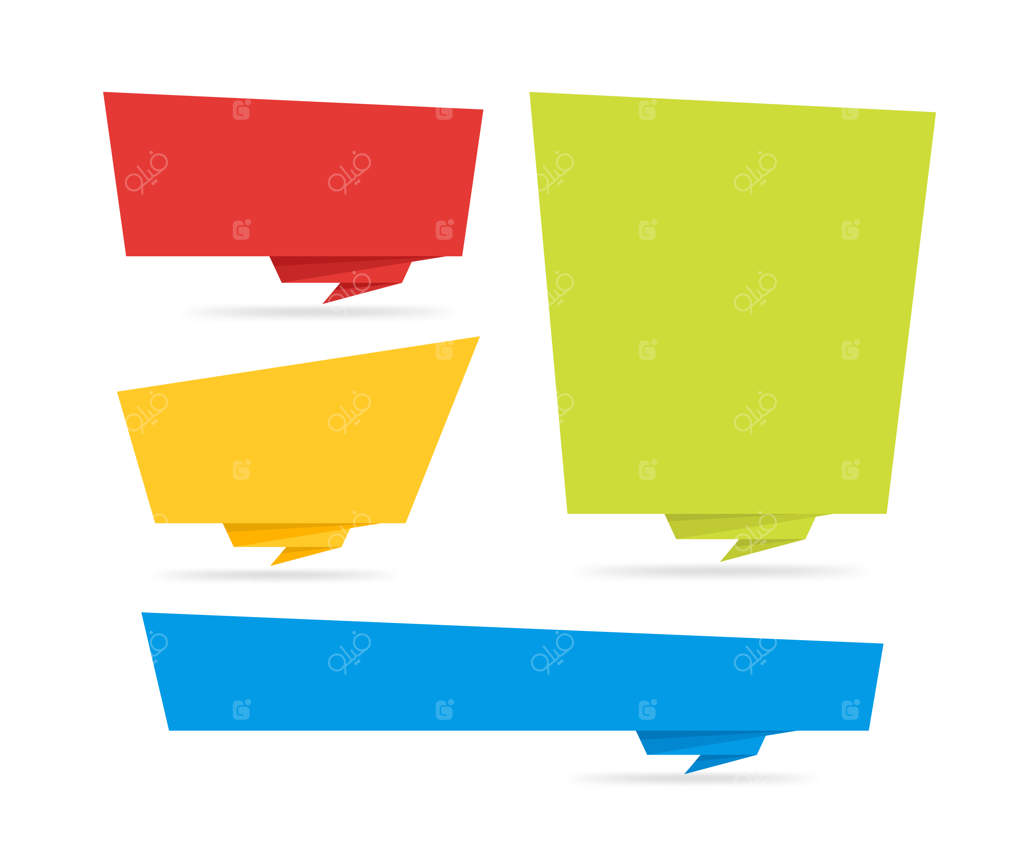 قالب استیکر و بنر به سبک اوریگامی. پس‌زمینه سفید. مناسب برای متن، وب‌سایت و پروژه‌های شما.