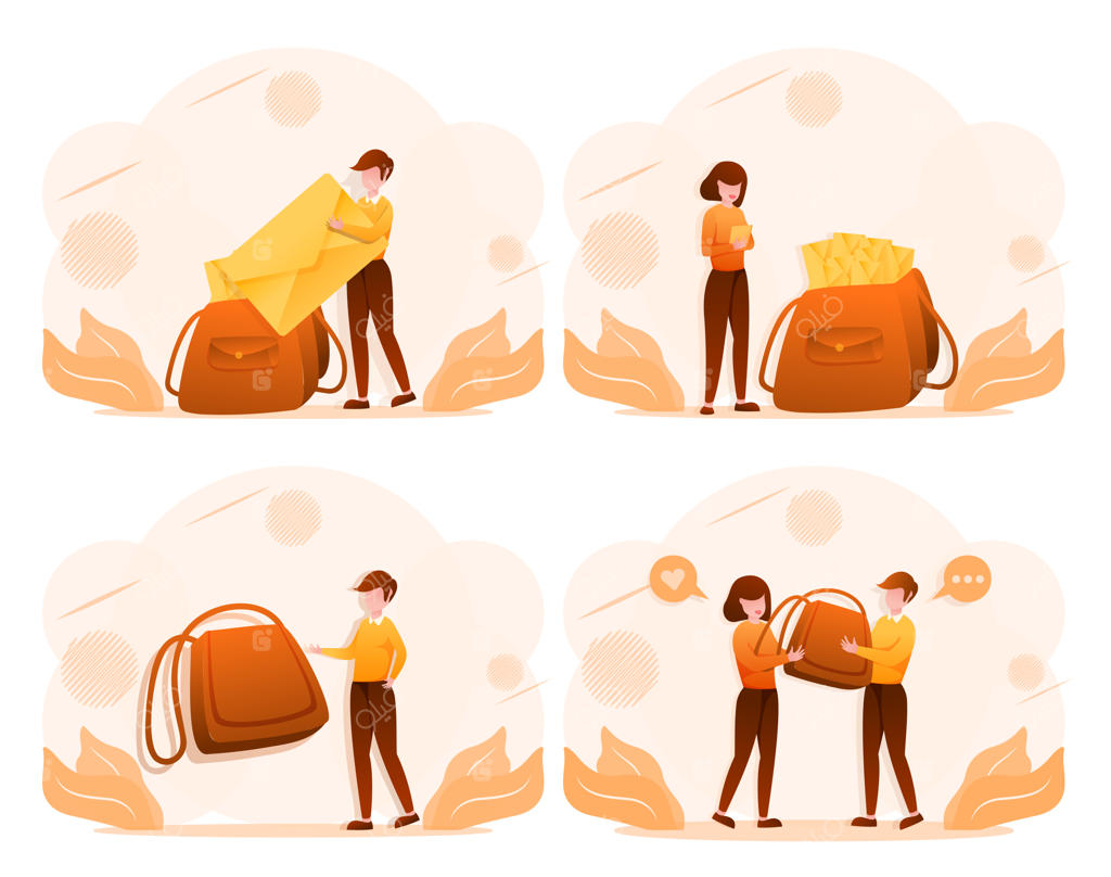 مجموعه‌ای از پستچی‌های جوان در حال کار با نامه و بسته‌ها