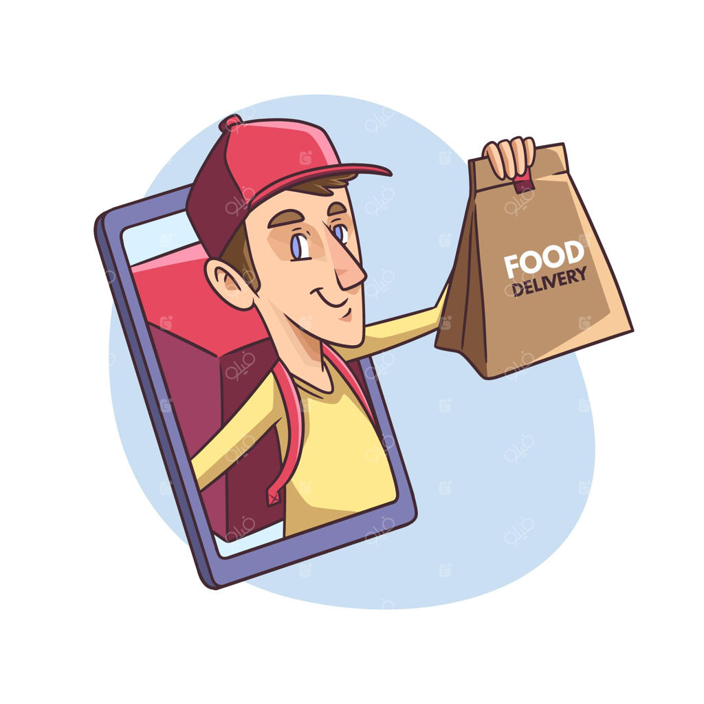 تصویر پیک موتوری با بسته غذا