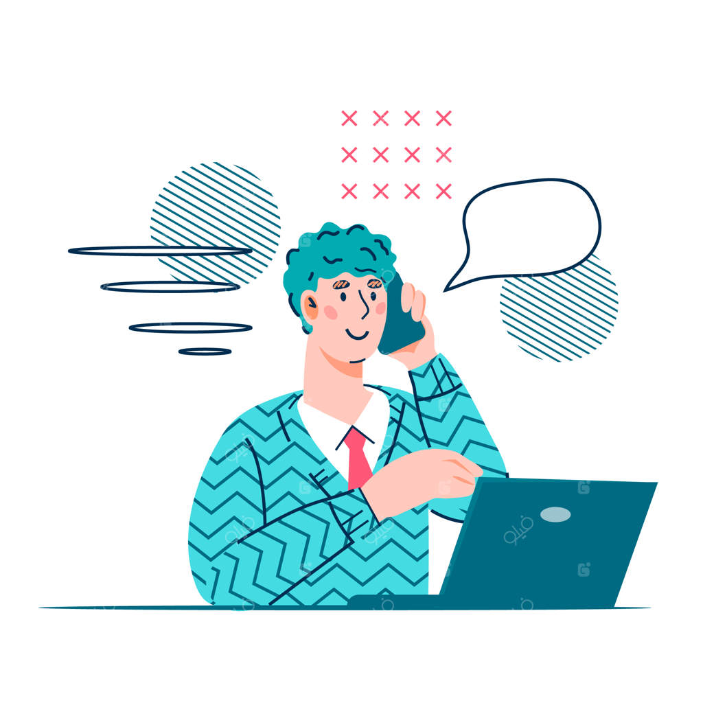 مرکز تماس یا پشتیبانی مشتری: تاجر در حال صحبت با تلفن (وکتور)