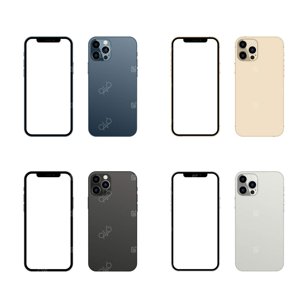 نمای جلو و پشت گوشی هوشمند بر روی زمینه سفید