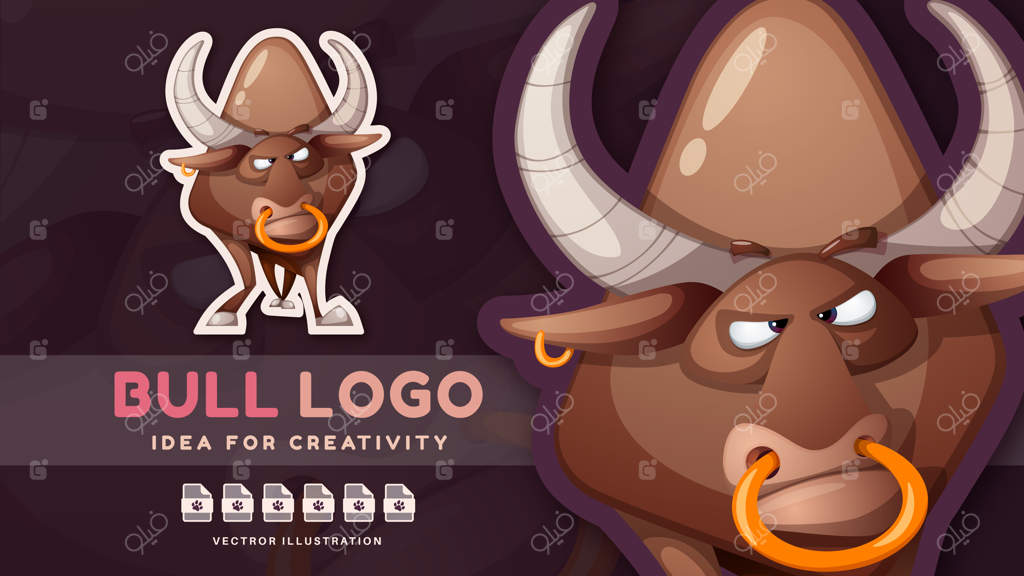 شخصیت کارتونی حیوان شیطانی گاو - برچسب بچگانه وکتور EPS 10