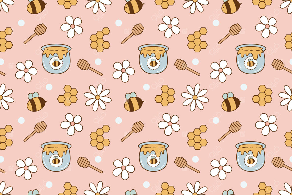 طرح بدون درز با زنبورعسل‌ها و گل‌ها برای مربای عسل