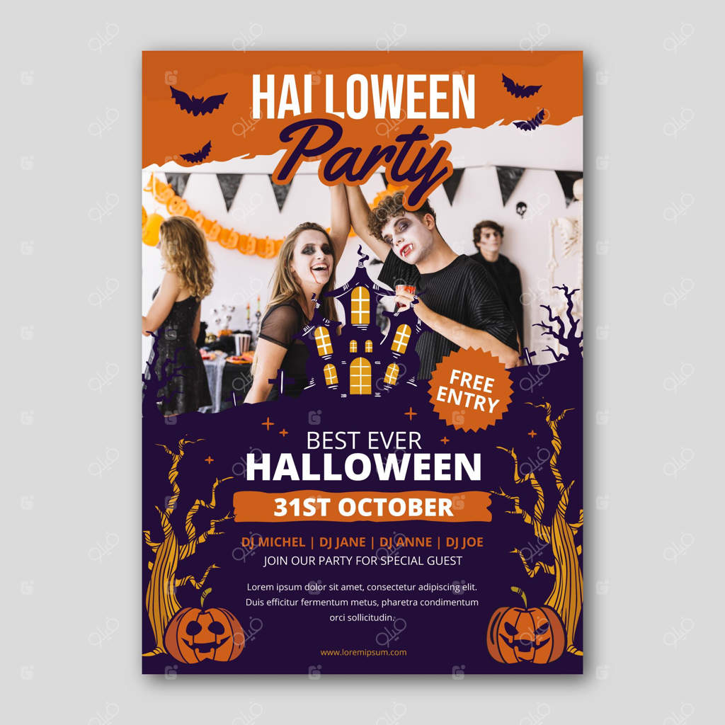 قالب عمودی پوستر جشن هالووین با طراحی دستی