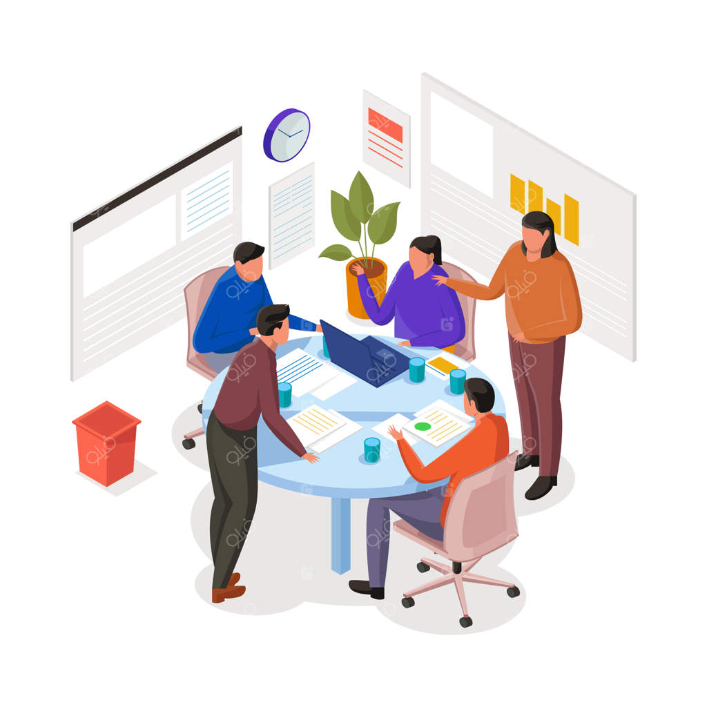 جلسه تیم خلاق و طوفان فکری با تصویرسازی ایزومتریک