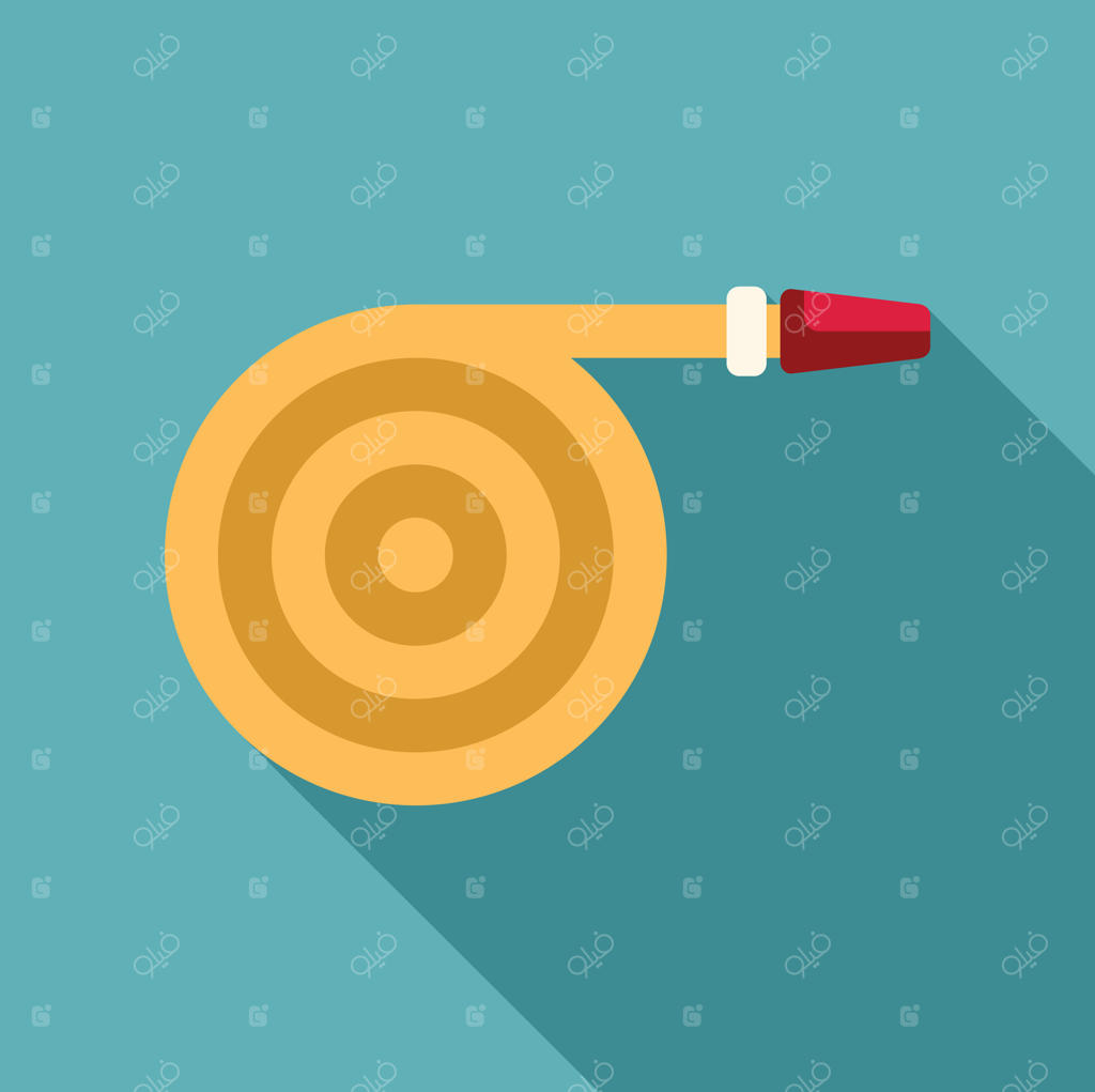 شلنگ زرد باغچه روی زمین آبی