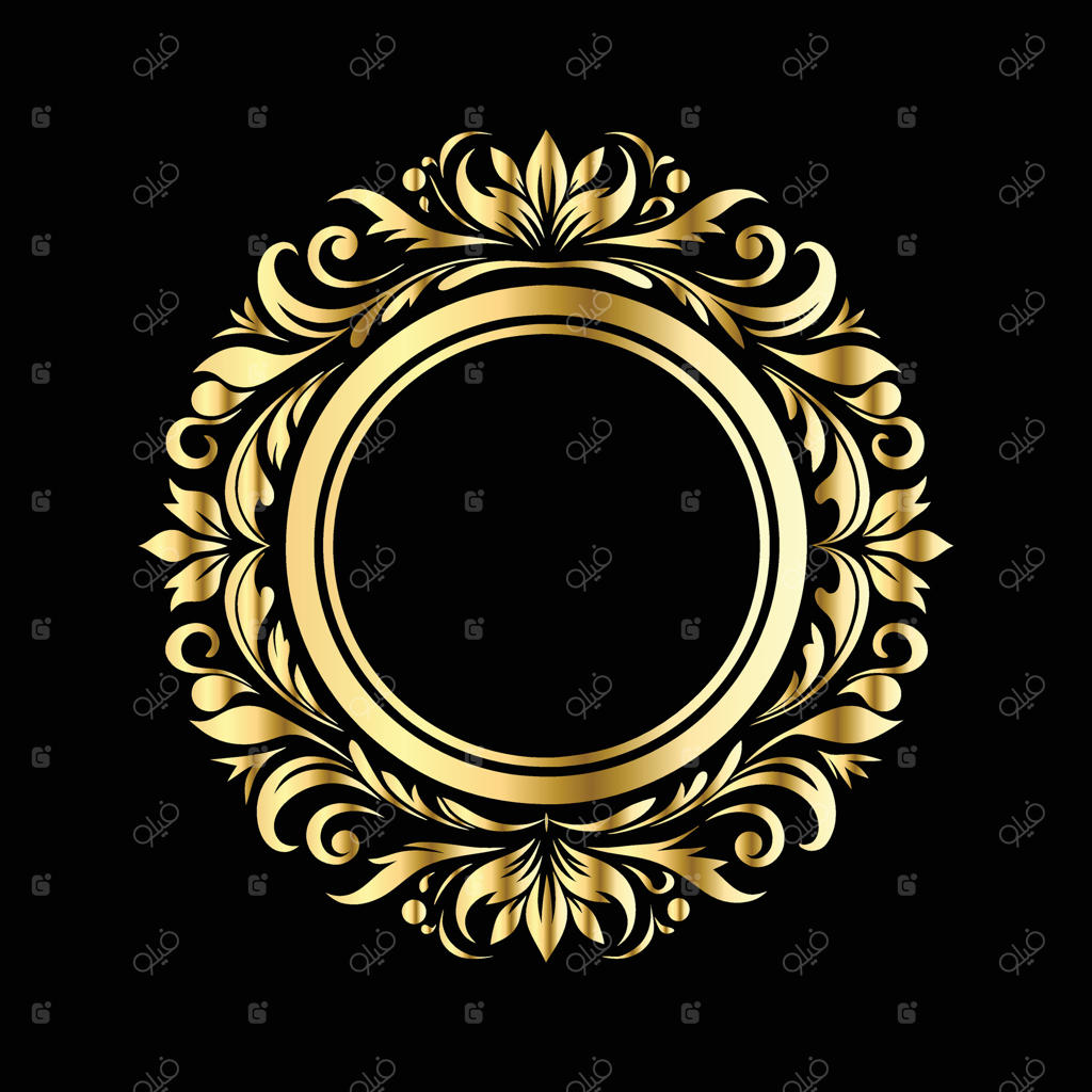 قاب طلایی با طرح گل بر روی زمینه سیاه - عناصر تزیینی.