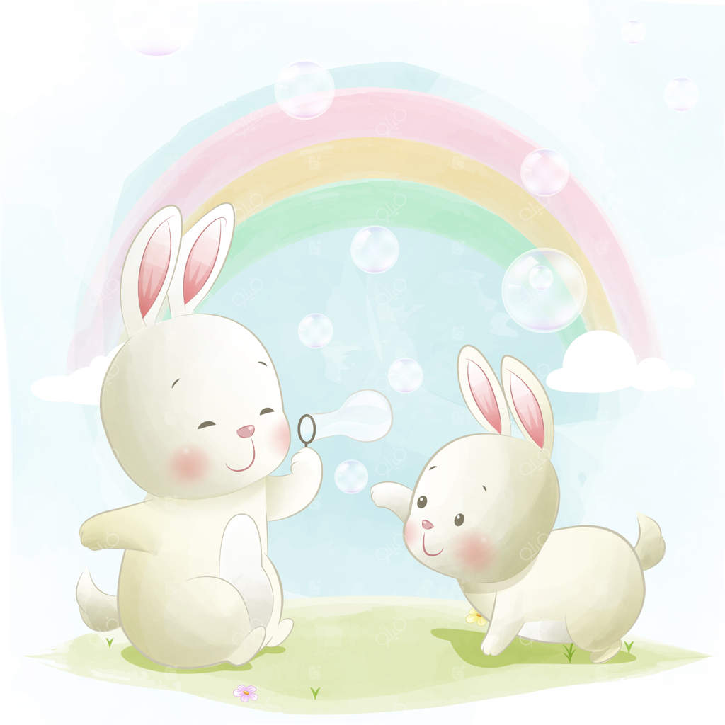 تصویرسازی خرگوش کوچولو و حباب‌های صابون