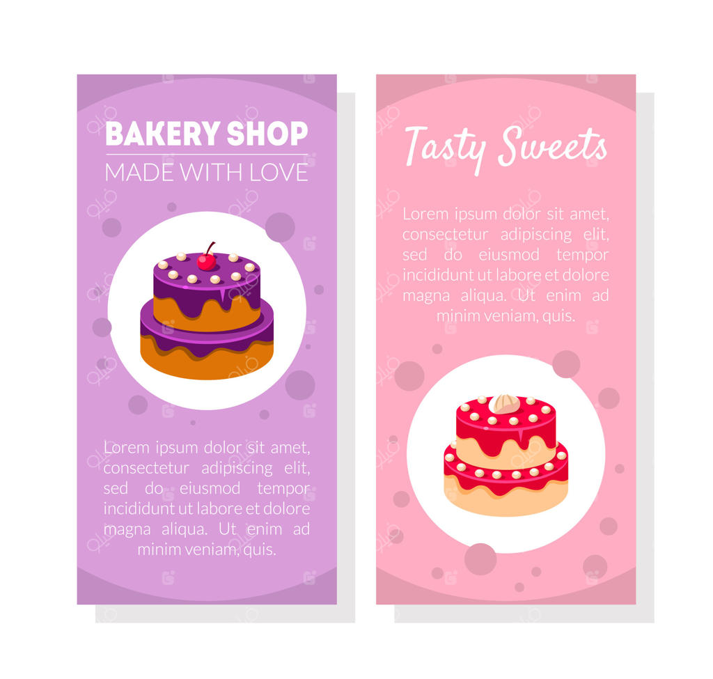 قالب کارت فروشگاه نانوایی با جایی برای متن: شیرینی‌های خوشمزه ساخته شده با عشق، قنادی، رستوران، کافه، عنصر طراحی، بنر، دعوتنامه، کوپن، بروشور، تصویر