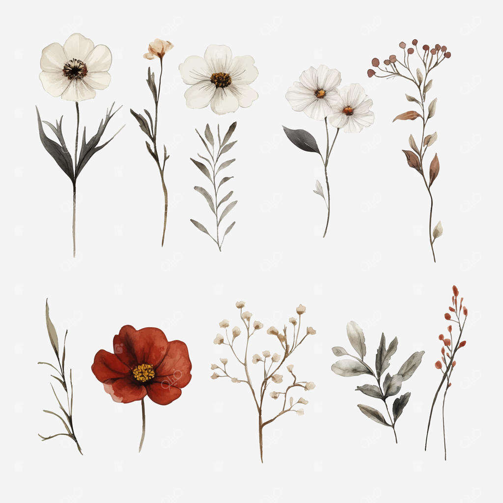 طرح گل آبرنگی هنری و زیبا، مناسب برای طراحی کارت عروسی