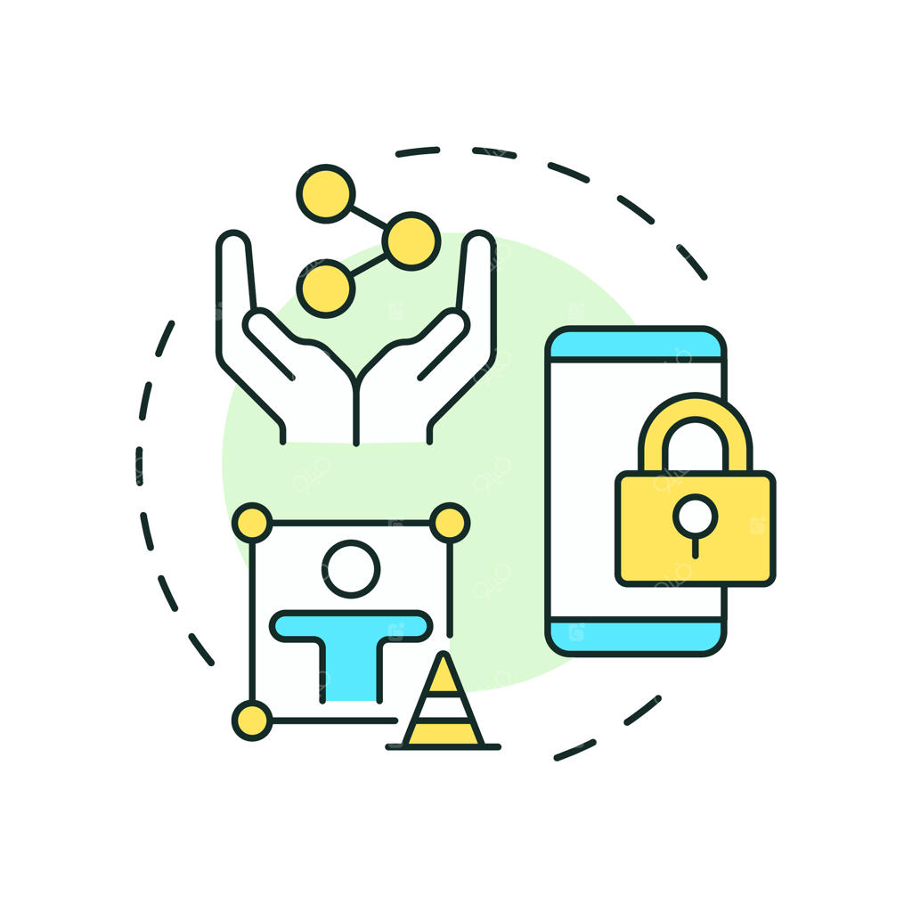 آیکون مفهومی چندرنگ باغ‌های محصور. پلتفرم‌هایی با خدمات محتوای محدود. تجربه دیجیتال. تصویر دایره‌ای شکل. ایده‌ای مجرد. طراحی گرافیکی. مناسب برای اینفوگرافیک‌ها.