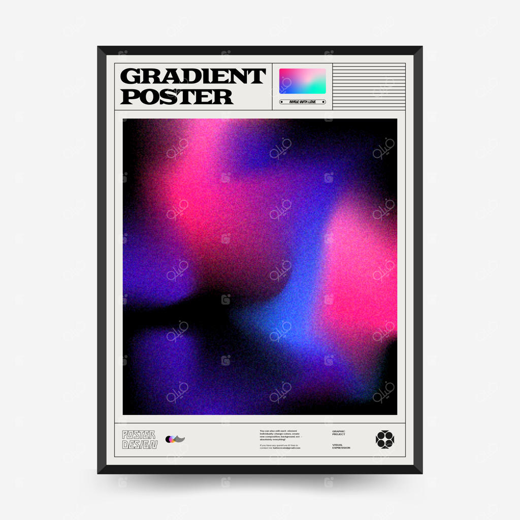 پوسترهای هنری با گرادیانت انتزاعی برای نمایشگاه هنری، قالب وکتوری با عناصر اشکال ابتدایی