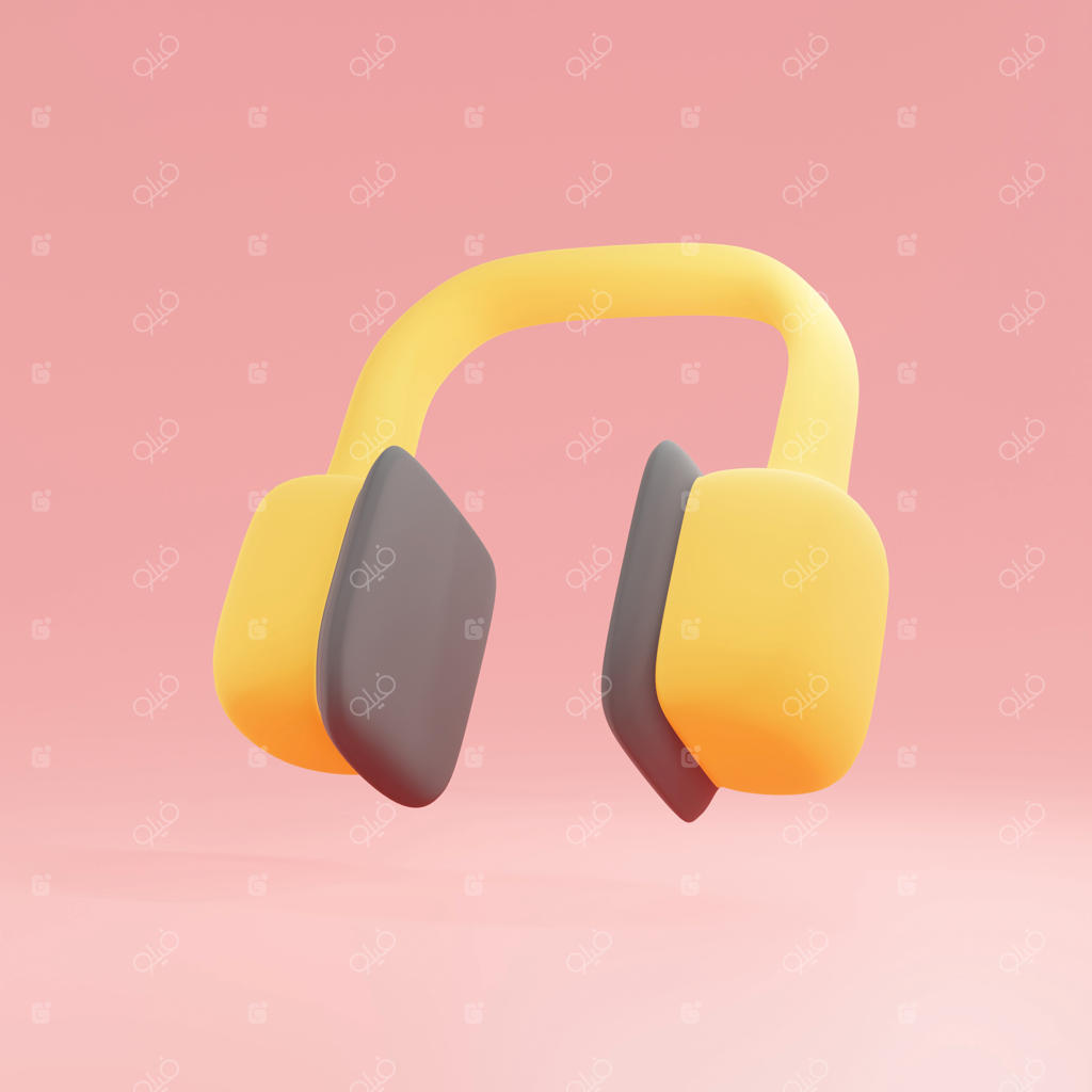هدفون زرد و خاکستری با حاشیه مشکی و یک مربع خاکستری در پایین.