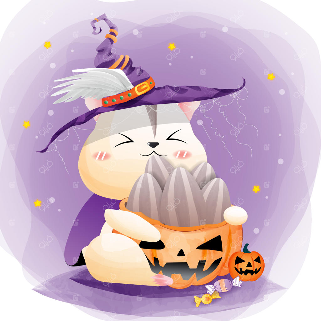 هامستر جادوگر در جشن هالووین و دانه‌های آفتابگردان.