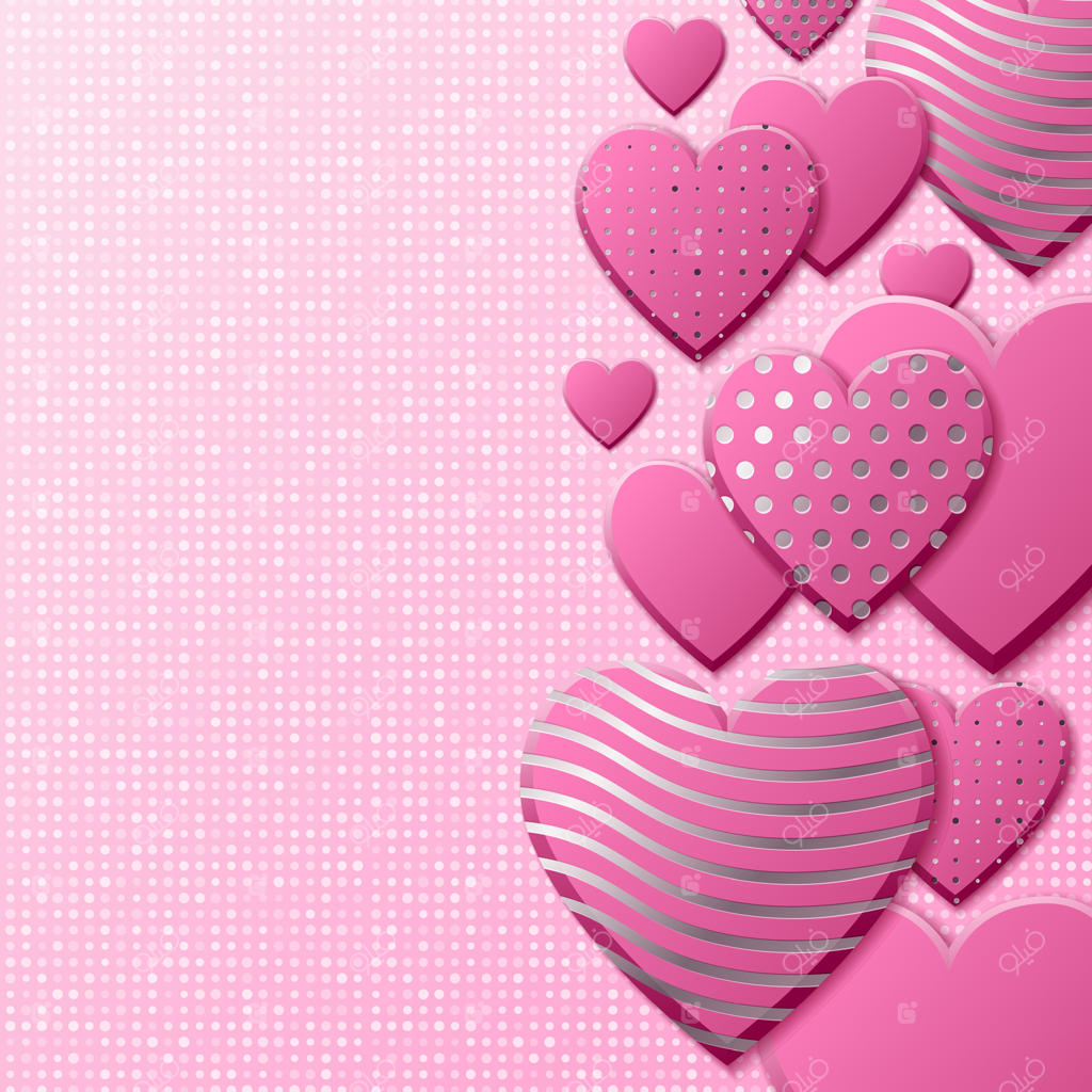 پس‌زمینه روز ولنتاین با قلب‌های صورتی و پترن نقره‌ای. جلد لوکس نقره‌ای بر روی پس‌زمینه گلبهی. پوستر، کارت، تبلیغ، بنر، وب‌سایت یا مقاله ویژه روز ولنتاین به رنگ صورتی.