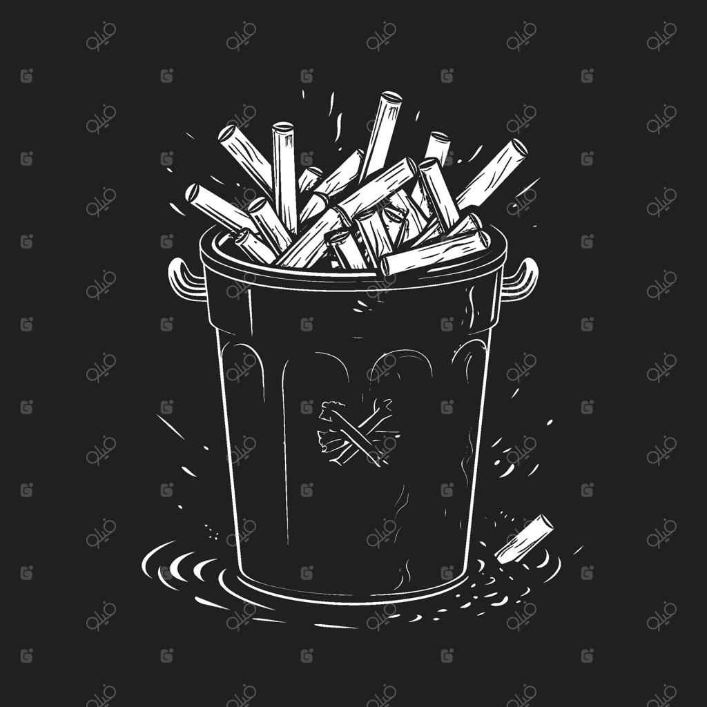 نماد سیاه ممنوعیت سیگار کشیدن - طراحی آیکون سطل زباله و ترک عادت