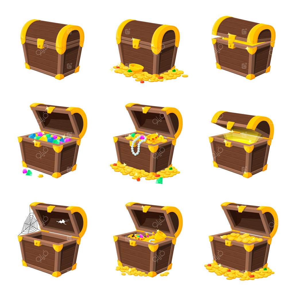 صندوقچه کارتونی چوبی با سکه‌های طلا: انیمیشن گنجینه باز دزدان دریایی