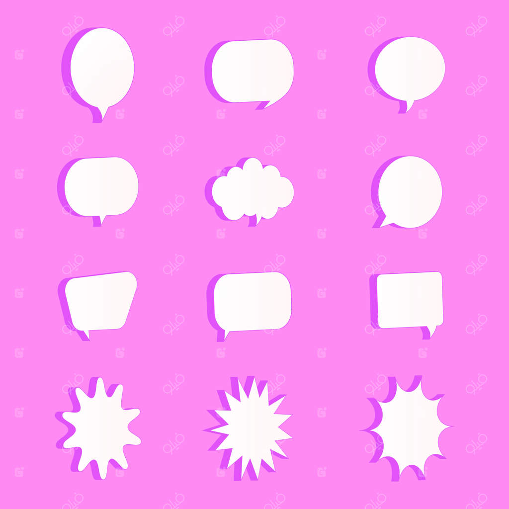 مجموعه‌ای از حباب‌های گفتگوی سه‌بعدی صورتی برای اپلیکیشن موبایل - تصویر برداری