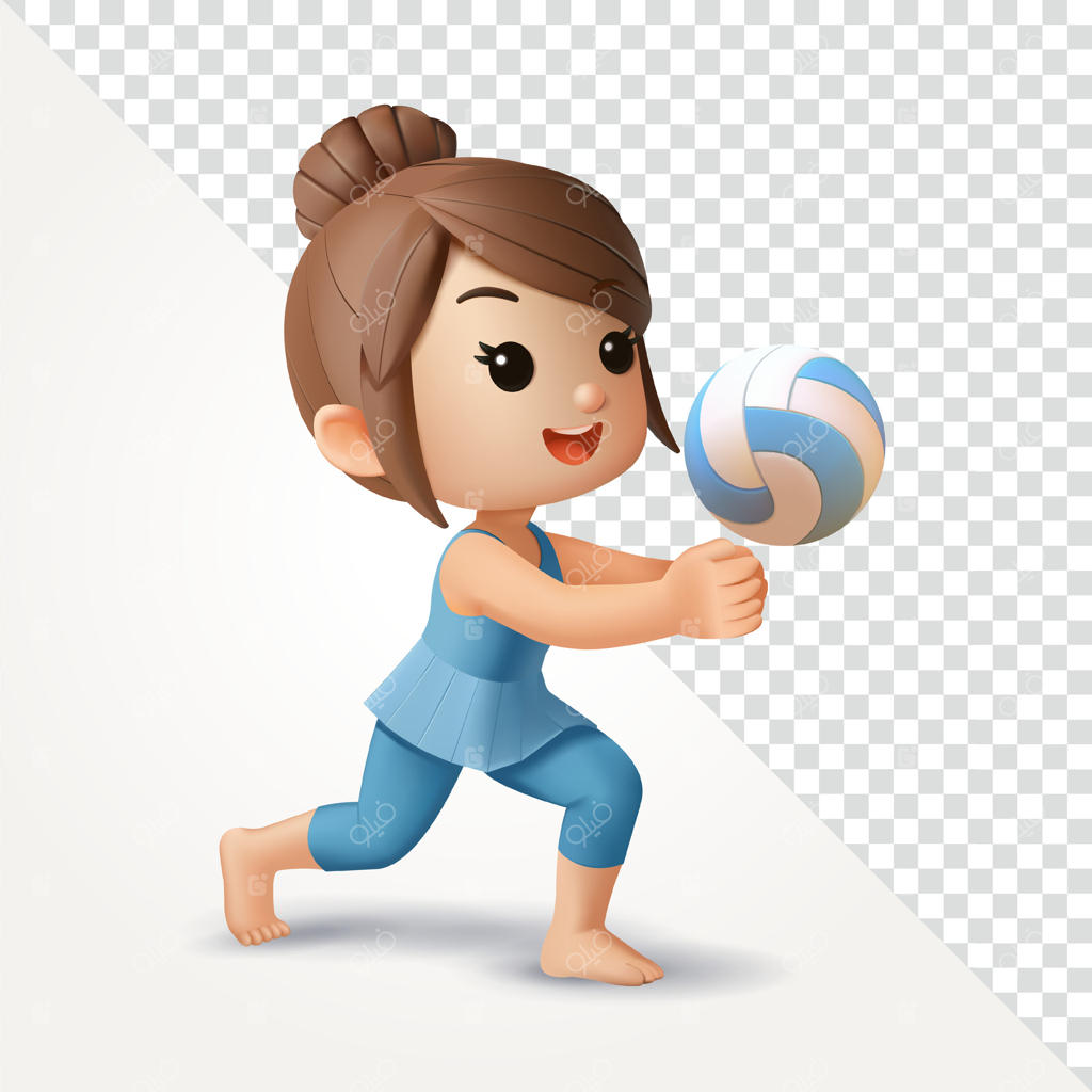 زن ورزشکار در حال بازی والیبال، سه‌بعدی. مناسب برای سلامتی