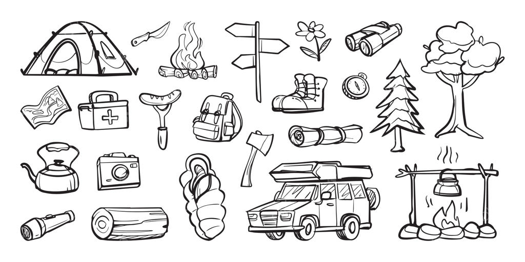 تصویر کارتونی نقاشی‌های دستی کمپینگ