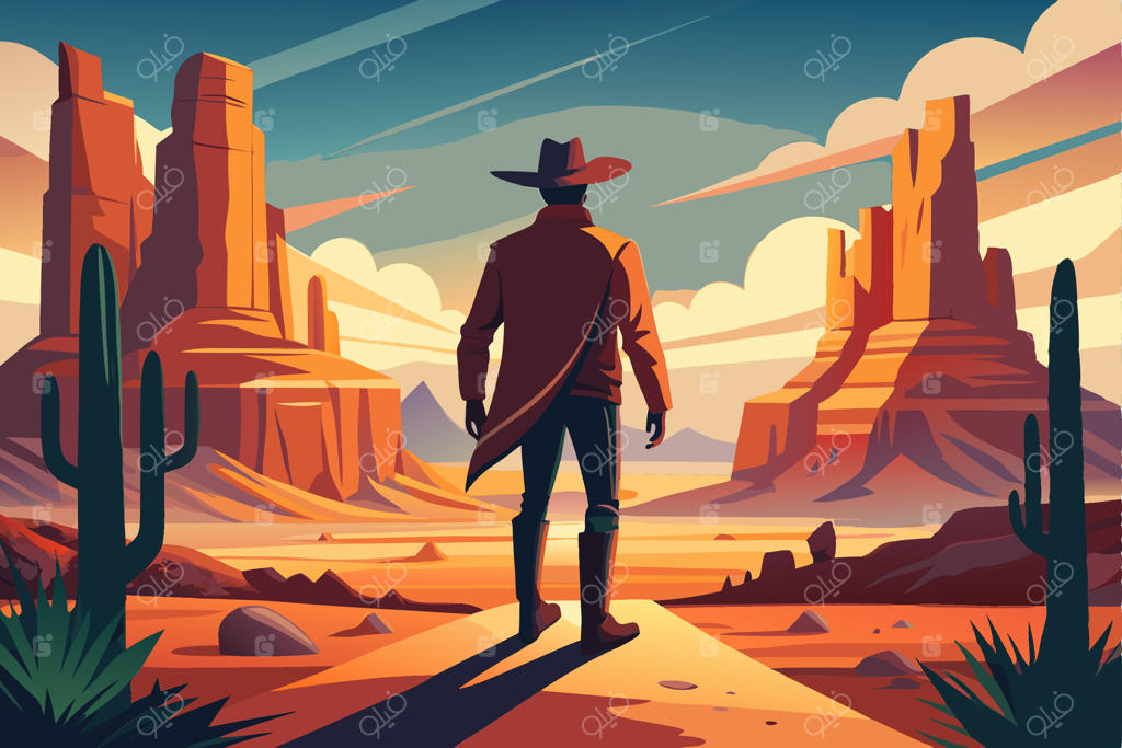 گاوچران در منظره بیابانی