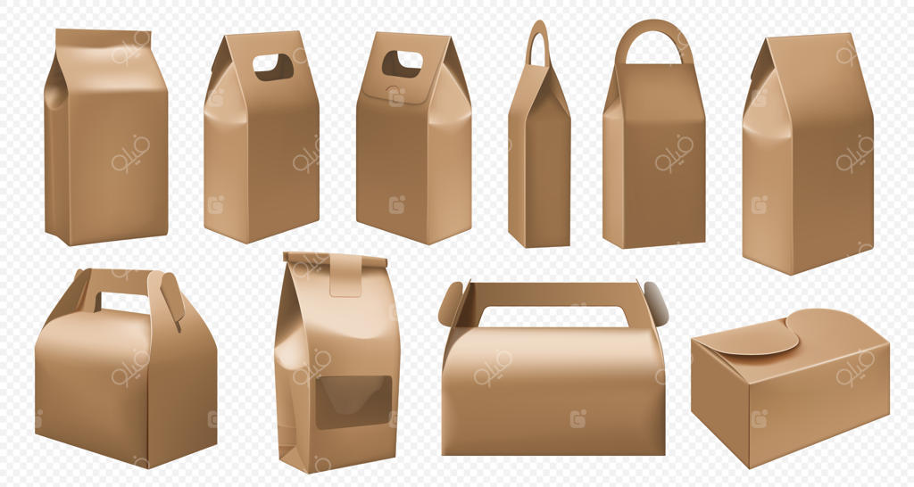 جعبه غذای مقوایی: پکیج ناهار و جعبه غذای بیرون‌بر با طراحی شفاف. مجموعه ظرف غذاخوری برای سفارشات بیرون‌بر. قالب بسته‌بندی با کارتن دسته‌دار برای صبحانه.