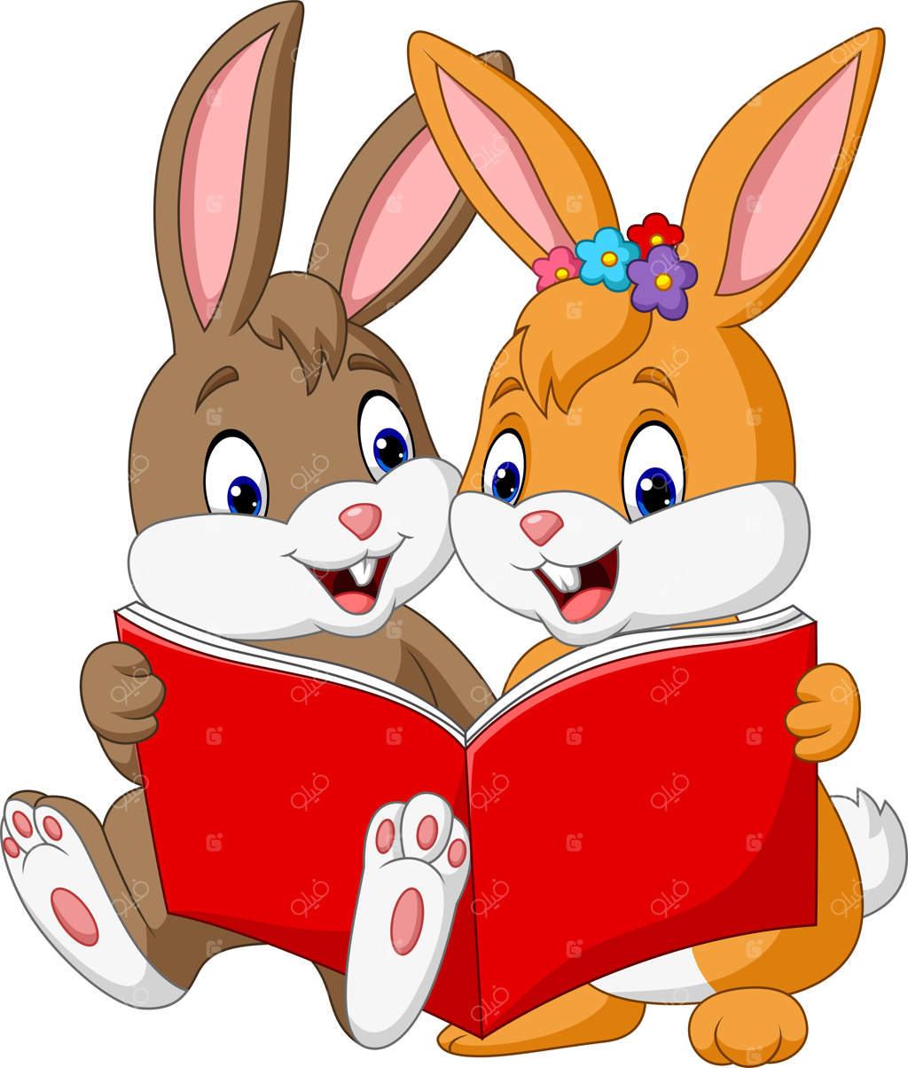 خرگوش‌های کارتونی در حال مطالعه کتاب