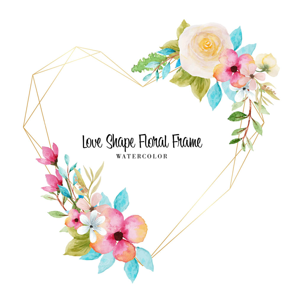 قاب گلدار آبرنگی به شکل قلب با گل‌های رنگارنگ