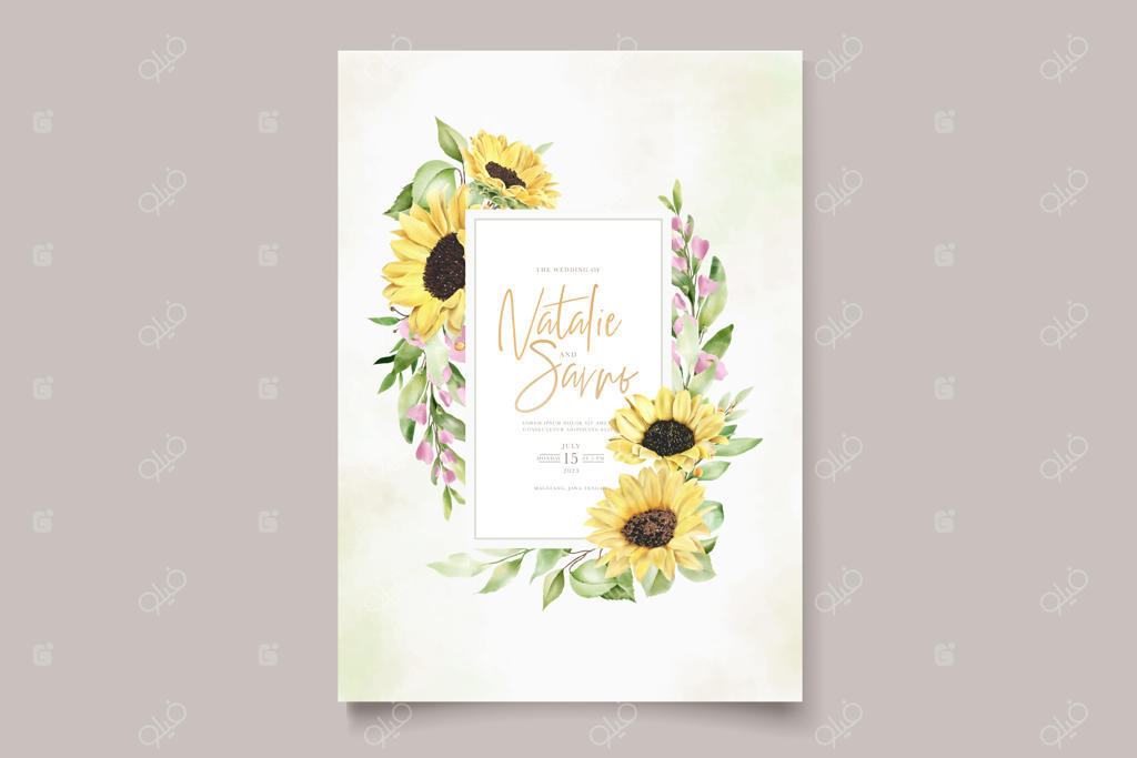 کارت دعوت زیبا با طرح گل آفتابگردان آبرنگی