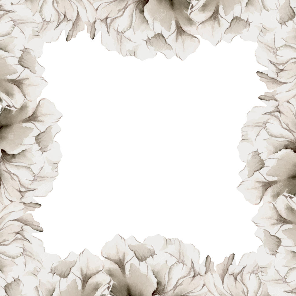 گل‌های دست‌کشیده آبرنگی سیاه و سفید: گل‌های رز، لاله و صدتومانی، به همراه غنچه‌ها و برگ‌ها. قاب حاشیه‌ای جداشده بر روی زمینه سفید. مناسب برای دعوت‌نامه‌ها، کارت‌های عروسی یا تبریک، فروشگاه‌های گل، چاپ و منسوجات.