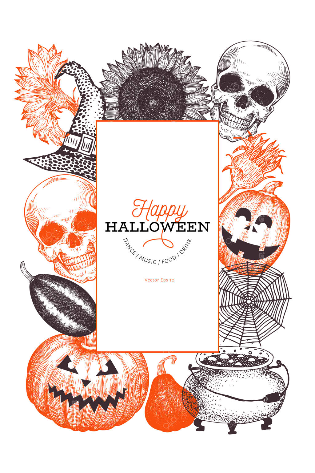 قالب بنر هالووین با طرح‌های دستی.