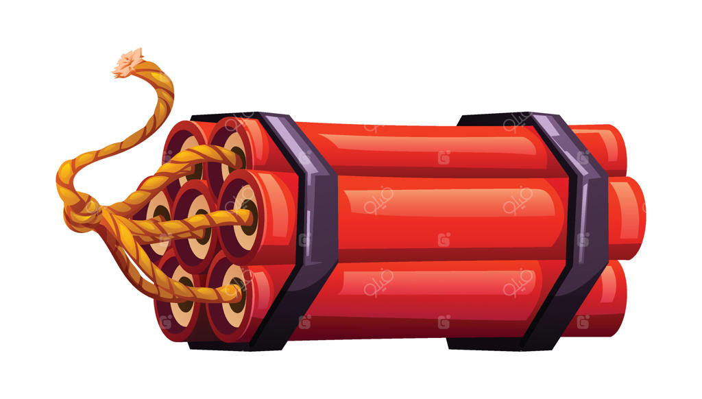 بسته‌ای از دینامیت با فیوز آماده، منتظر برای روشن شدن. تصویر کارتونی