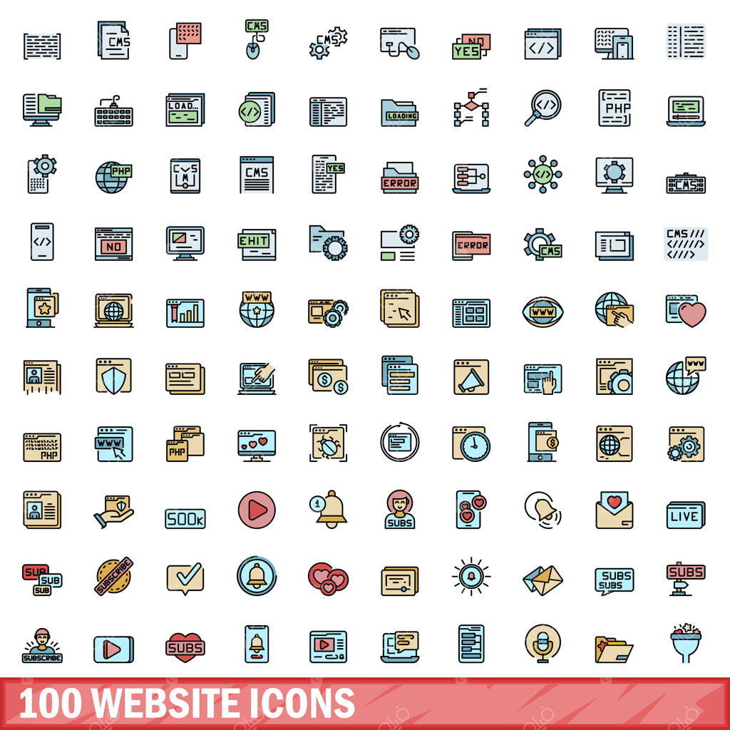 مجموعه ۱۰۰ آیکون وب‌سایت با سبک خطی رنگی
