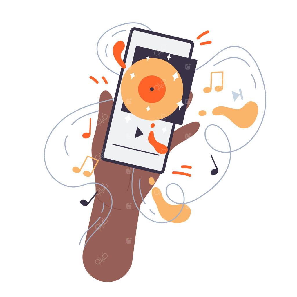 گوشی موبایل در دست در حال پخش موسیقی