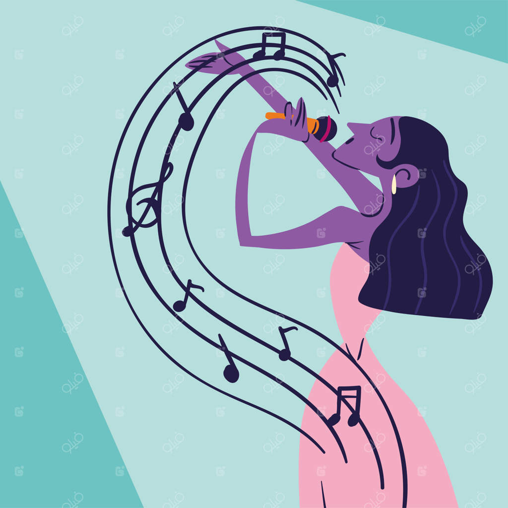 خواننده زن در حال آواز خواندن