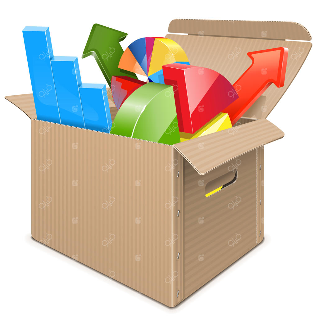 جعبه کارتن با آمار و ارقام در زمینه سفید