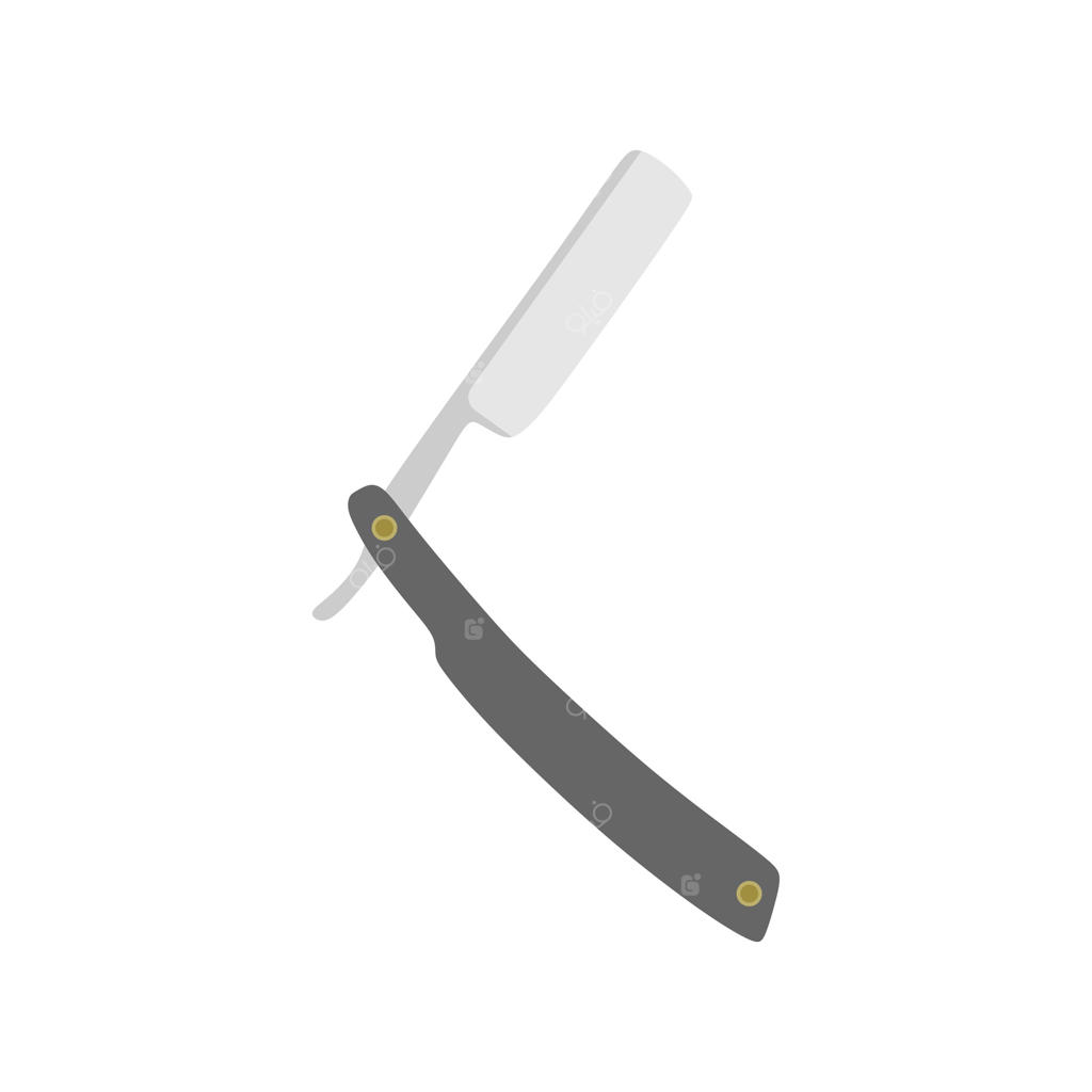 تصویر برداری طراحی تخت تیغ سلمانی. آیکون تیغ سلمانی. علامت اصلاح روی پس‌زمینه سفید. نماد اصلاح و آرایشگاه. تیغ قدیمی راست