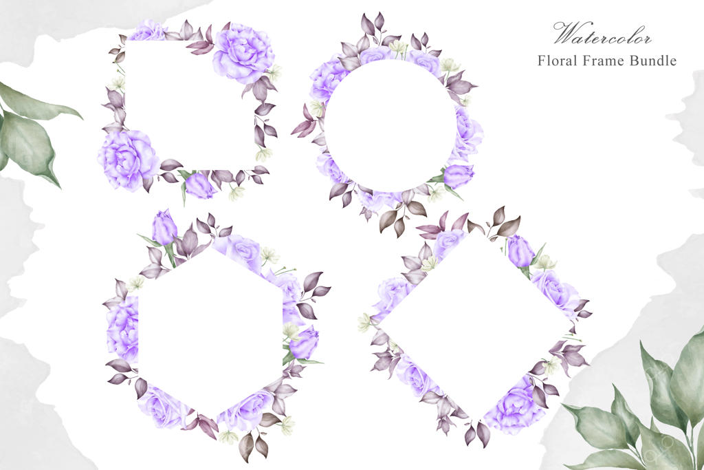 مجموعه قالب‌های قاب گل بنفش برای دعوت‌نامه عروسی