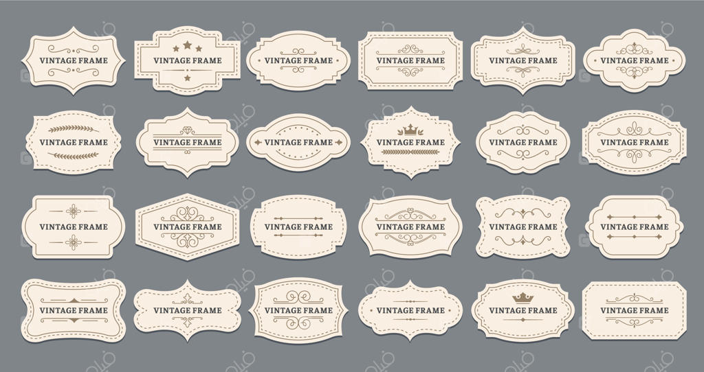 قاب‌های تزئینی برچسب. برچسب‌های قدیمی و قاب‌های دکوراتیو وینتیج و مجموعه نشان‌های رترو