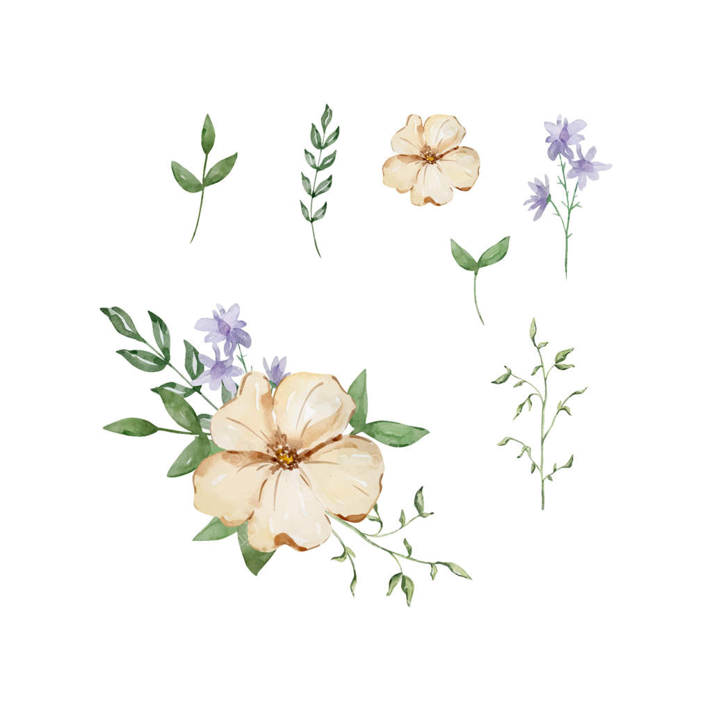 دسته گل ساده از گل‌های باغچه‌ای آبرنگی