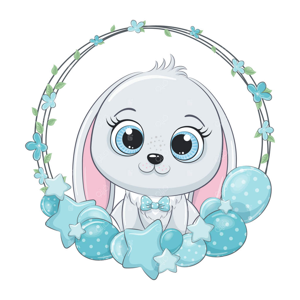 خرگوش بامزه با بادکنک و تاج گل