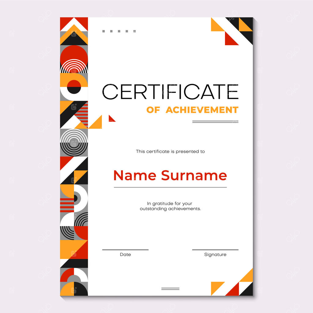 قالب گواهینامه با طرح هندسی و رنگارنگ