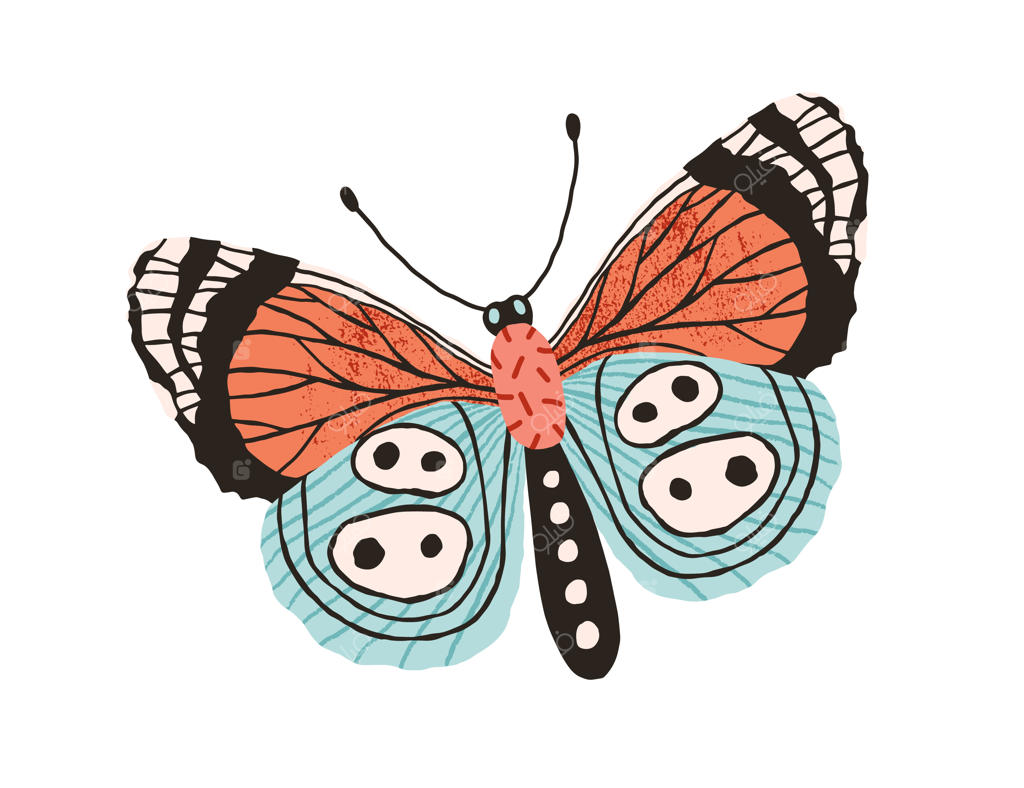 پروانه زیبا با بال‌ها و شاخک‌های رنگارنگ بر روی زمینه سفید. شب‌پره زیبا در حال پرواز. حشره شگفت‌انگیز تابستانی. تصویر برداری بافت‌دار و تخت.