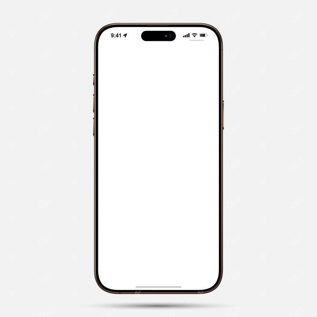 وکتور موکاپ آیفون ۱۶ پرو مکس تیتانیوم صحرایی از نمای روبرو با صفحه سفید خالی