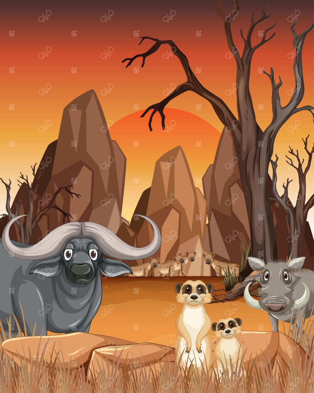 منظره خشک با حیوانات وحشی