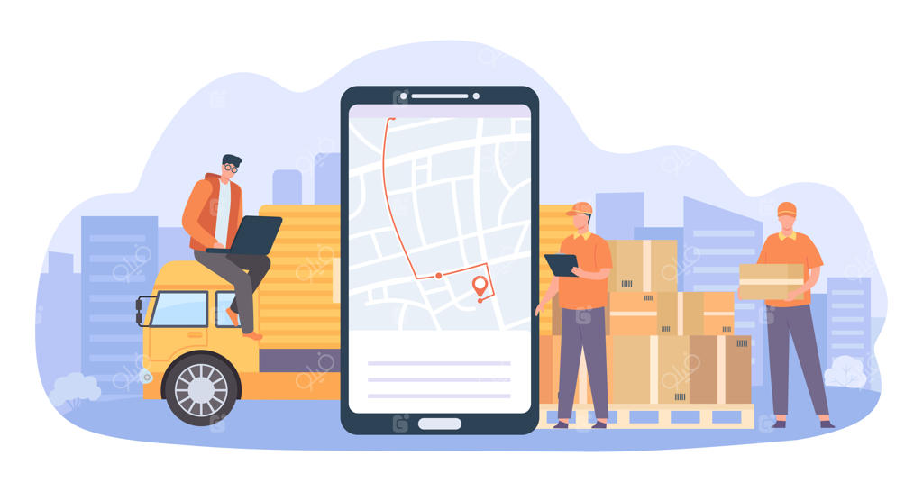 سرویس تحویل آنلاین: گوشی هوشمند با ناوبری و ردیابی GPS برای شرکت حمل و نقل و پیک با بسته‌بندی در دست