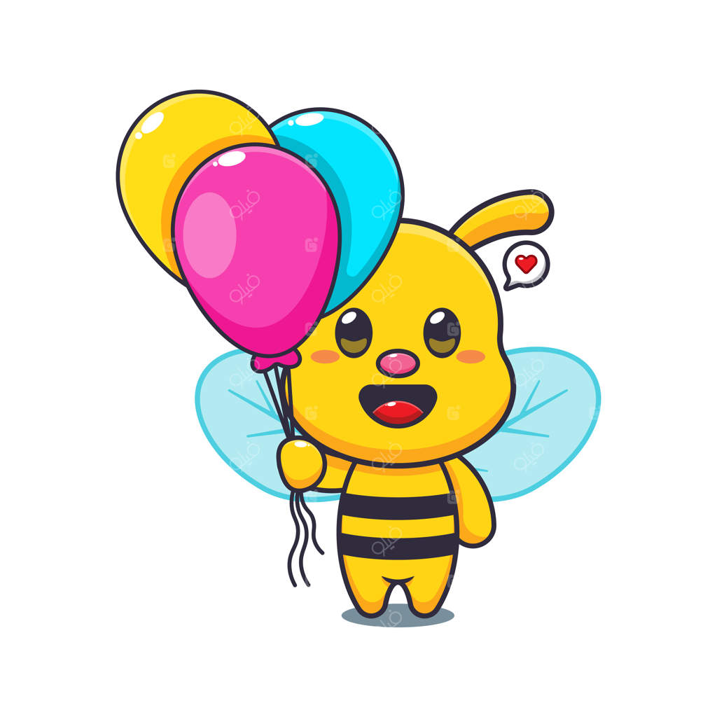 تصویر برداری کارتونی زنبور با بادکنک