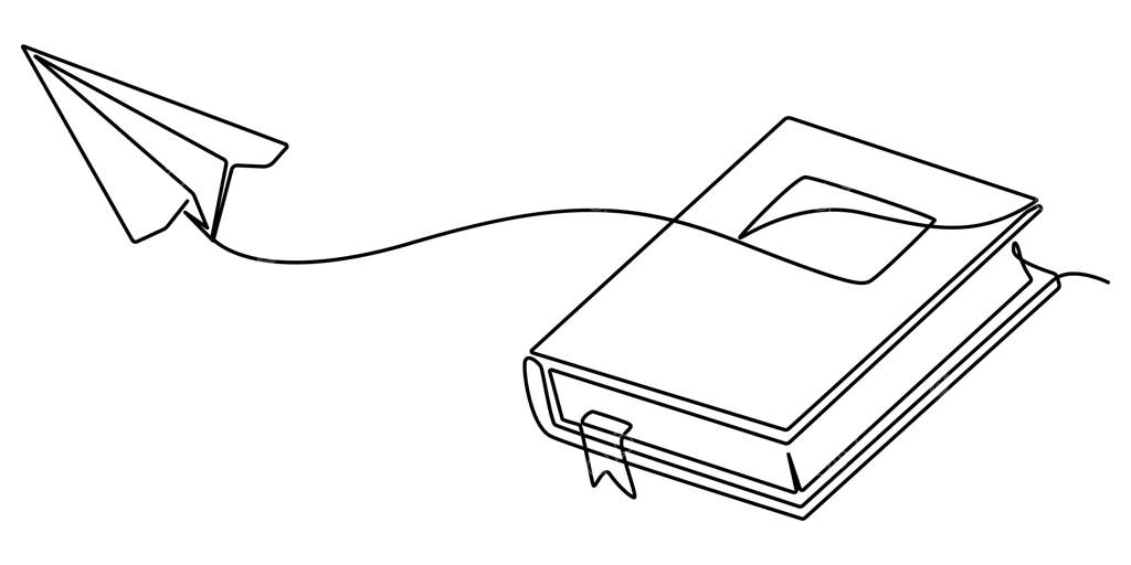 کتاب با هواپیمای کاغذی در حال پرواز - طراحی خطی نماد آموزش وکتور