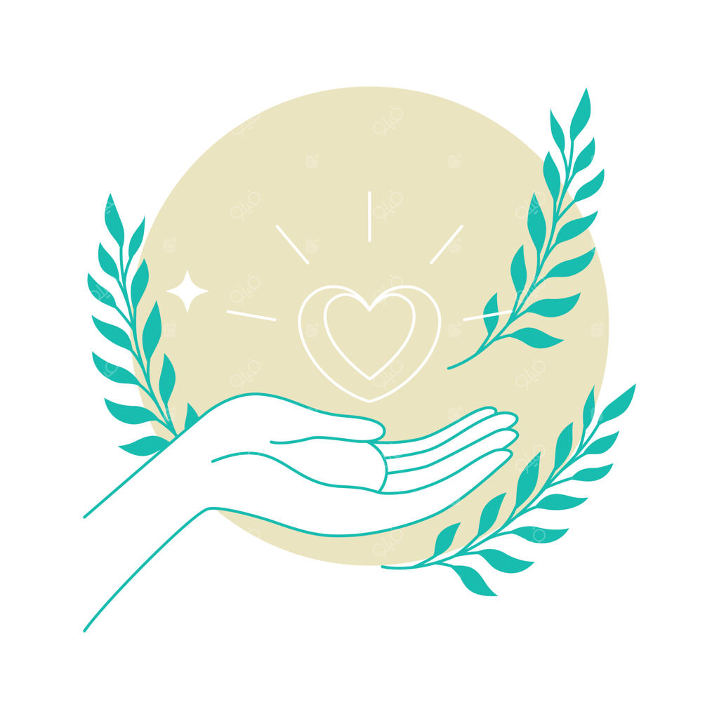 دست باز با قلب و تزیینات گل به عنوان نماد صلح و مراقبت از طبیعت