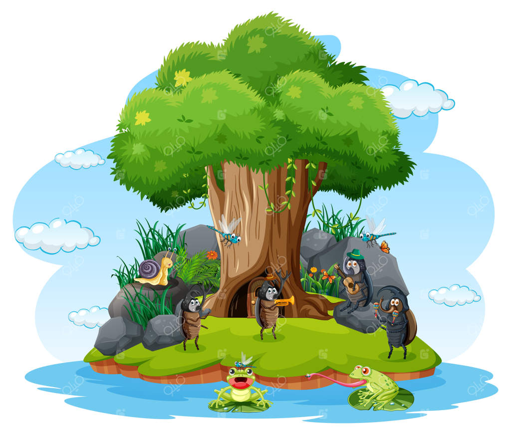 حشرات کارتونی و سوسک‌ها در جنگل